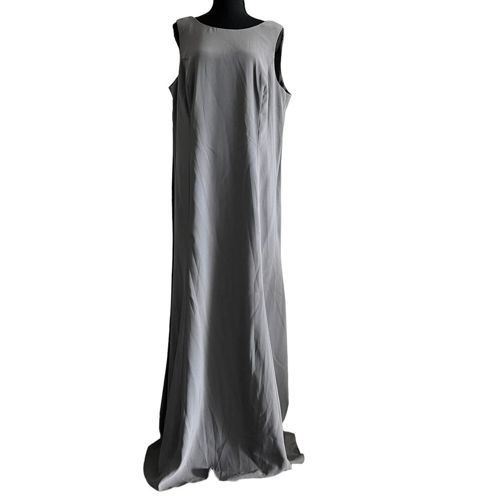 Dessy Collection Dress Size 18 Full Length Sleeveless Crepe Charcoal Gray 2936